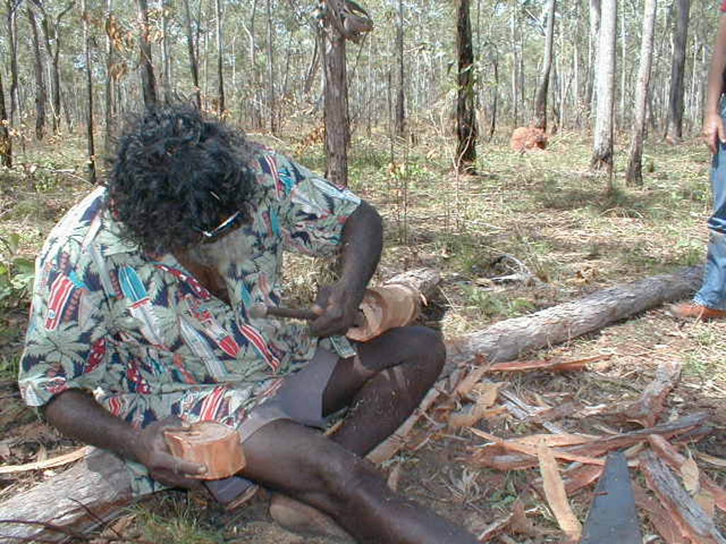 Djalu works the yidaki mouthpiece